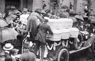 Funeral of the Sindelar family, entirely wiped out by the Eastland disaster.  Parents and six children.