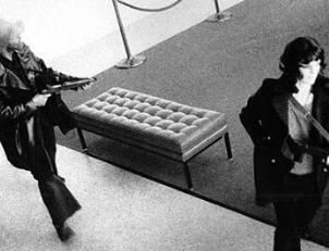 During the bank robbery of 15 April 1975.